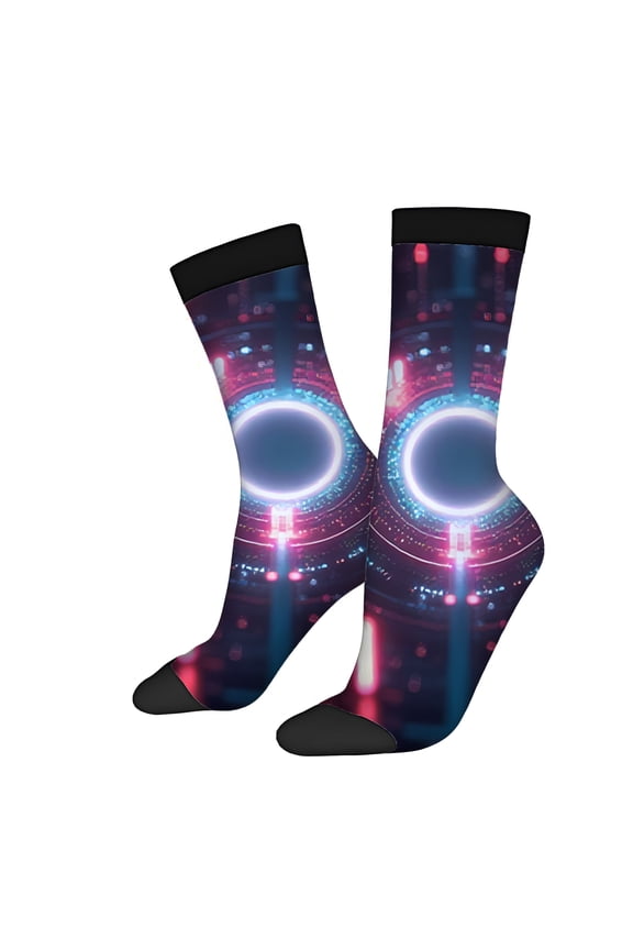 Four Seasons Universal Socks (2 Pairs) - Unisex Trendy Socks with Vibrant Glowing Lights Pattern in Pink Blue & White Perfect for Any Season