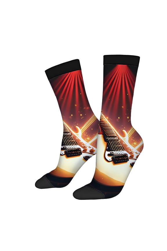 Four Seasons Universal Socks (2 Pairs) - Unisex Trendy Socks with Vibrant Guitar Design and Dynamic Background Mixed Colors Perfect for Music Lovers
