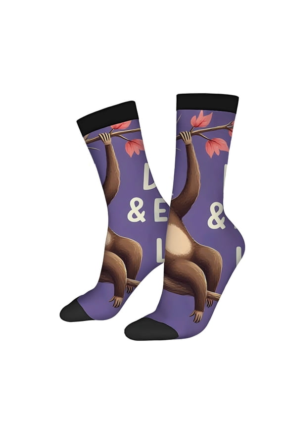 Four Seasons Universal Socks - 2 Pairs Unisex Trendy Socks with Vibrant Monkey & Leaf Design on Purple Background Mixed Colors