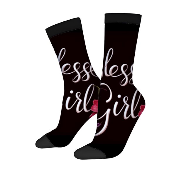 Four Seasons Universal Socks - 2 Pairs Unisex Trendy Socks with ' blessess girl ' in white cursive & red flower design Mixed Colors