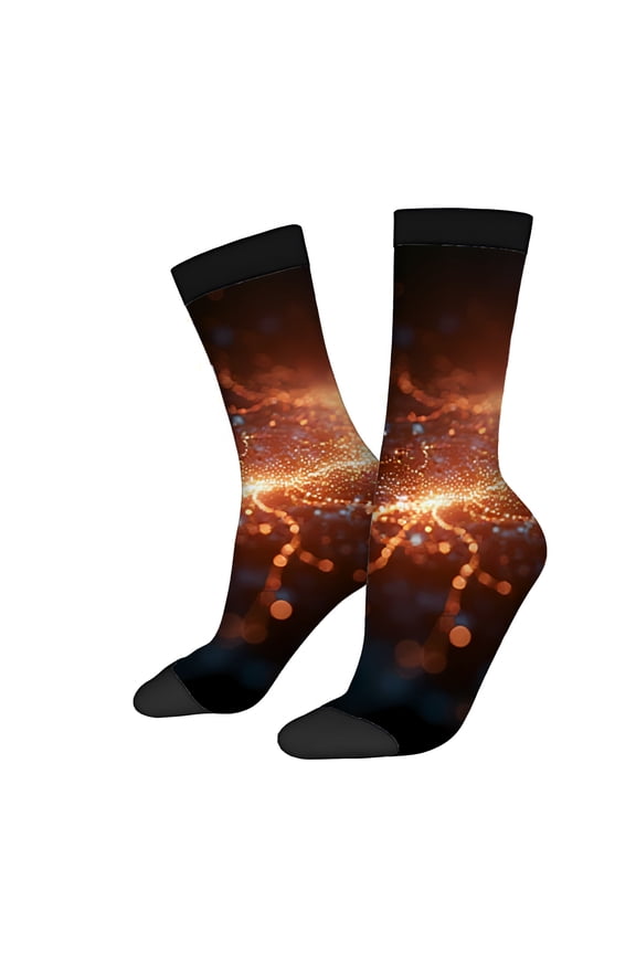 Four Seasons Universal Socks (2 Pairs) - Vibrant Abstract Design with Glowing Circular Lights Unisex Trendy Mixed Color Socks Perfect for Any Occasion
