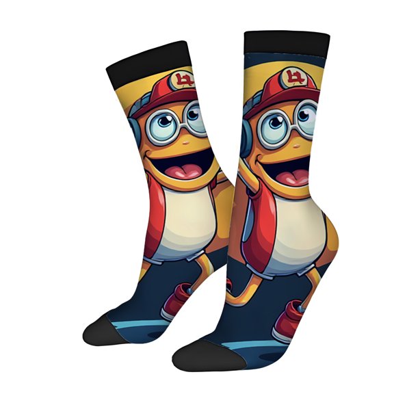 Four Seasons Universal Socks (2 Pairs) - Vibrant Cartoon Character Design Dynamic Pose Night Sky Theme Unisex Trendy Mixed Color Socks