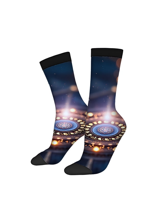 Four Seasons Universal Socks (2 Pairs) - Vibrant Circular Pattern with Glowing Lights Unisex Trendy Mixed Color Design Perfect for All Seasons
