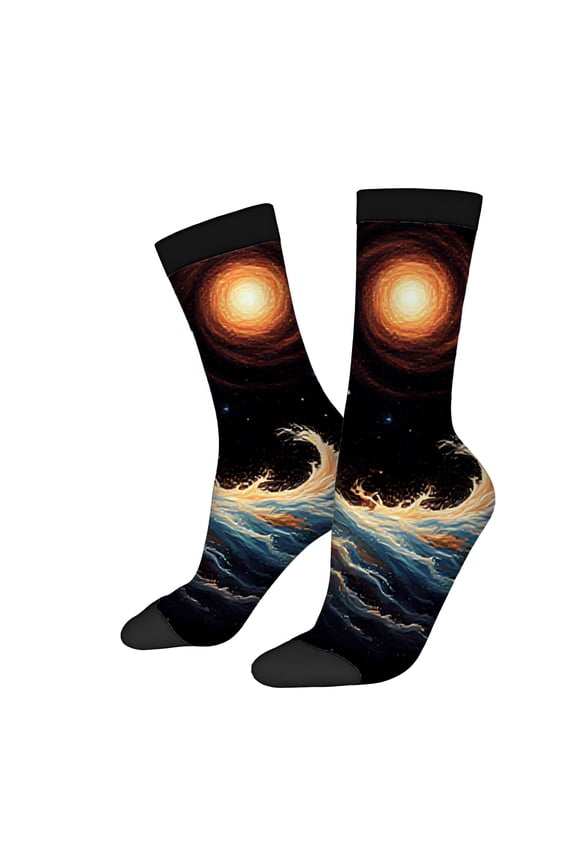 Four Seasons Universal Socks (2 Pairs) - Vibrant Cosmic Design with Swirling Galaxies & Nebulae Patterns Unisex Trendy Mixed Color Socks for All Seasons