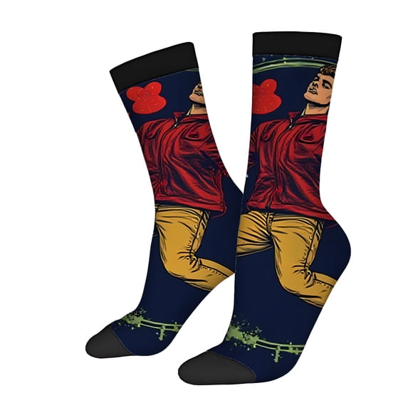 Four Seasons Universal Socks (2 Pairs) - Vibrant Dark Blue Mixed Color Socks with Colorful Motion Pattern & ' inz ' Design - Unisex Trendy Socks for All Occasions
