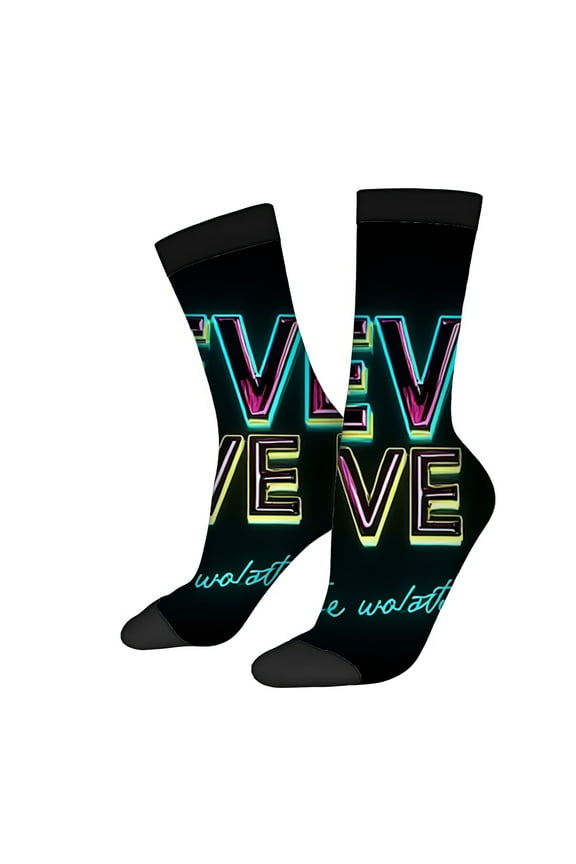 Four Seasons Universal Socks (2 Pairs) - Vibrant Design Bold ' THE WOLDS ' Text Unisex Trendy Mixed Color Socks for All Seasons