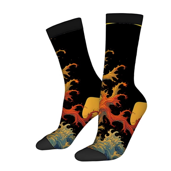 Four Seasons Universal Socks (2 Pairs) - Vibrant Flame & Wave Design Unisex Trendy Mixed Color Socks for All Seasons