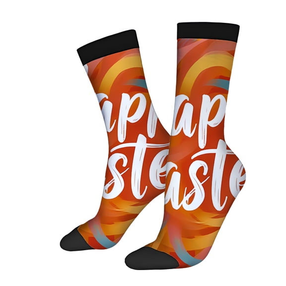 Four Seasons Universal Socks (2 Pairs) - Vibrant Gradient Design with ' Happy Easter ' in White Cursive Unisex Trendy Mixed Color Socks with Black Toe Cuffs