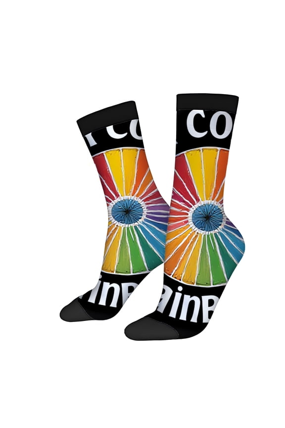Four Seasons Universal Socks (2 Pairs) - Vibrant Gradient Design Unisex Trendy Mixed Color Socks with ' Rain ' Text Black Toe Cuffs