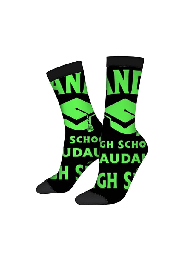 Four Seasons Universal Socks - 2 Pairs Vibrant Green & Black Design Graduation Cap Pattern Unisex Trendy Socks for All Seasons
