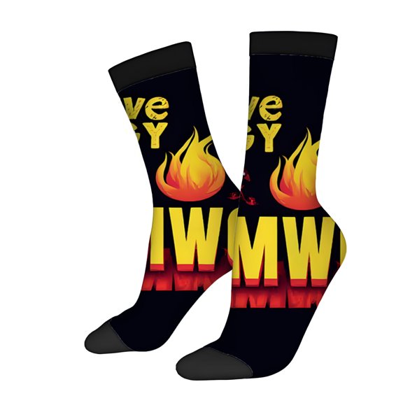 Four Seasons Universal Socks (2 Pairs) - Vibrant Mixed Color Design with Bold ' ACTIVE GAMING ' Text Unisex Trendy Socks with Graphics Perfect for Gamers