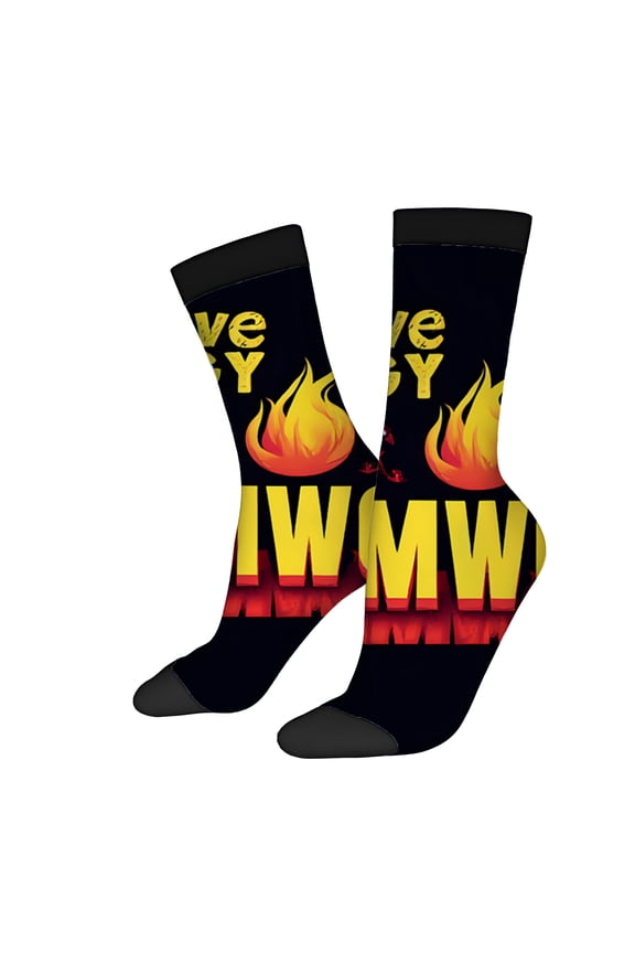 Four Seasons Universal Socks (2 Pairs) - Vibrant Mixed Color Design with Bold ' ACTIVE GAMING ' Text Unisex Trendy Socks with Graphics Perfect for Gamers
