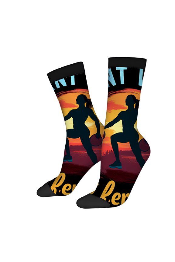 Four Seasons Universal Socks (2 Pairs) - Vibrant Mixed Color Design with Sunset Guitar Silhouette Unisex Trendy Socks Perfect for All Seasons