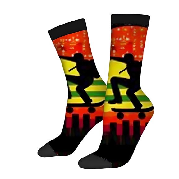 Four Seasons Universal Socks (2 Pairs) - Vibrant Mixed Color Design with Sunset-Inspired Pattern Unisex Trendy Socks with Black Toe Cuffs