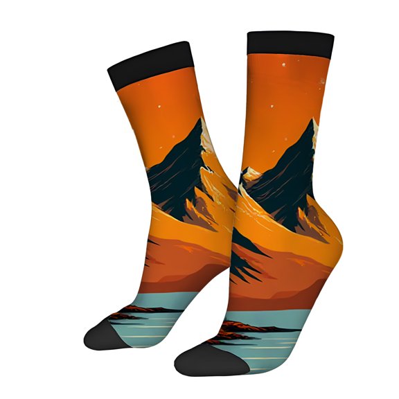 Four Seasons Universal Socks (2 Pairs) - Vibrant Mountain Landscape Design with Snow - Capped Peaks & Reflective Water Unisex Trendy Mixed Color Socks