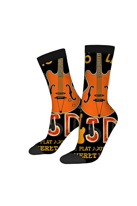 Four Seasons Universal Socks (2 Pairs) - Vibrant Musical Instrument Design Unisex Trendy Mixed Color Socks with Guitars & Notes Perfect for Music Lovers