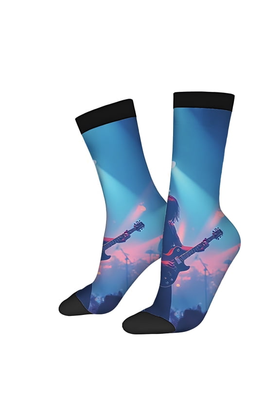 Four Seasons Universal Socks (2 Pairs) - Vibrant Musician Playing Electric Guitar Design Unisex Trendy Mixed Color Socks for Concert Lovers