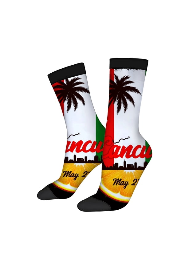 Four Seasons Universal Socks - 2 Pairs Vibrant Palm Tree & Skyline Design Festive Cinco de Mayo Theme Unisex Trendy Socks