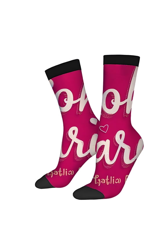 Four Seasons Universal Socks (2 Pairs) - Vibrant Pink Background with White Cursive Letters Heart & Dots Unisex Trendy Mixed Color Design Perfect for All Seasons