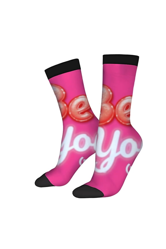 Four Seasons Universal Socks - 2 Pairs Vibrant Pink with Bold ' BEE ' & Cursive ' joy ' Unisex Trendy Mixed Color Design