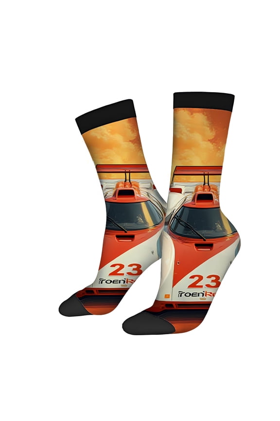 Four Seasons Universal Socks (2 Pairs) - Vibrant Racing Car Design Mixed Color Unisex Trendy Socks with Black Accents