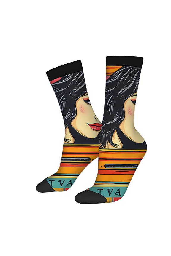 Four Seasons Universal Socks (2 Pairs) - Vibrant Retro TV Design with Stylish Hair Pattern Unisex Trendy Mixed Color Socks