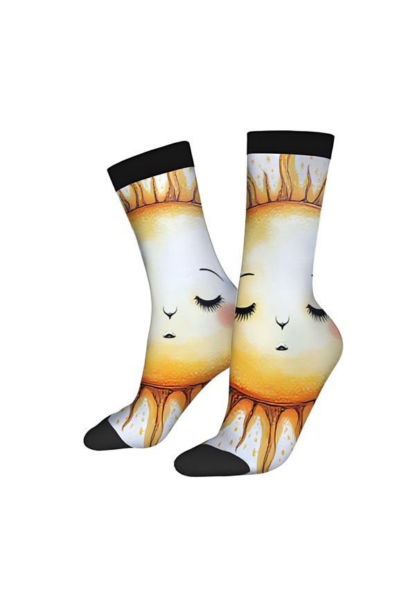Four Seasons Universal Socks (2 Pairs) - Vibrant Smiling Sun Design with Radiant Unisex Trendy Mixed Color Socks Cheerful & Whimsical Style