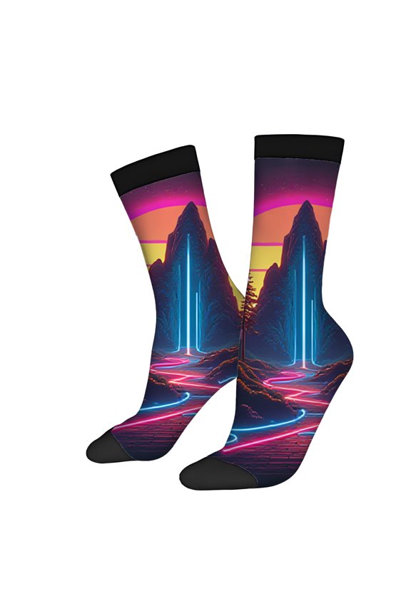Four Seasons Universal Socks (2 Pairs) - Vibrant Sunset Landscape Design with Lights Unisex Trendy Mixed Color Socks