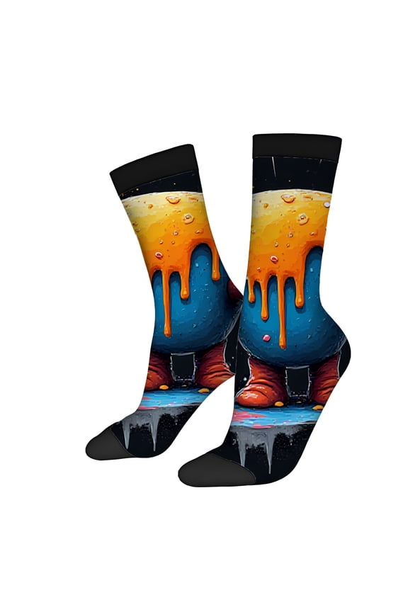 Four Seasons Universal Socks (2 Pairs) - Vibrant Surreal Design with Melting Cheese Effect Unisex Trendy Mixed Color Socks Perfect for Any Occasion