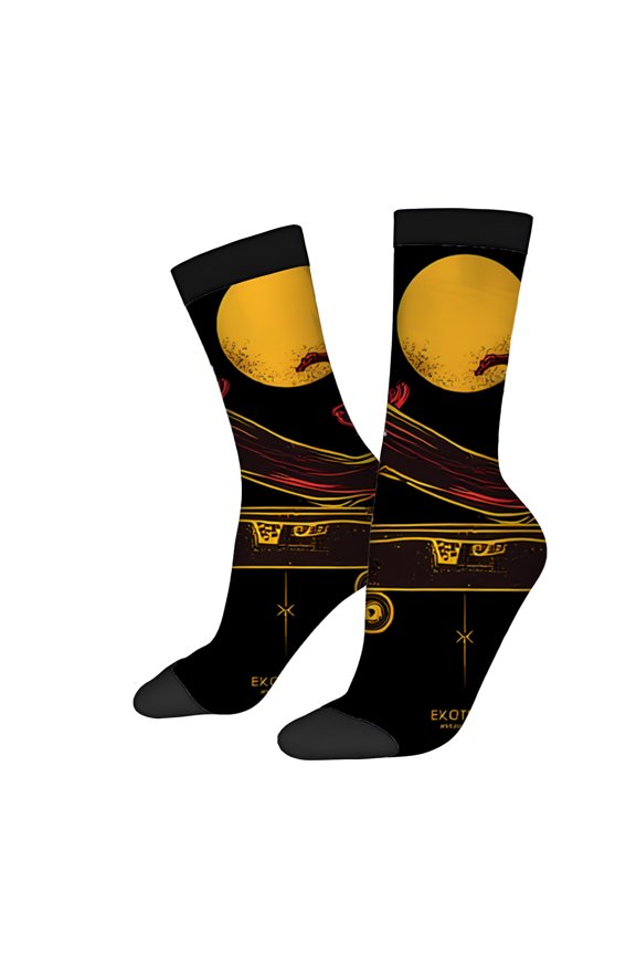 Four Seasons Universal Socks (2 Pairs) - Vibrant Unisex Trendy Socks with Stylized Bird Design Inspired by Ancient Art Mixed Colors