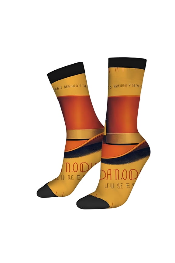 Four Seasons Universal Socks (2 Pairs) - Vibrant Yellow with Drum Design ' DANGER ' Text Mixed Color Unisex Trendy Socks