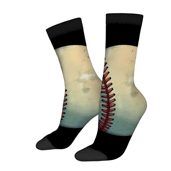 Four Seasons Universal Socks (2 Pairs) - Vintage Baseball Design with Red Stitching Unisex Trendy Mixed Color Socks Perfect for Sports Enthusiasts