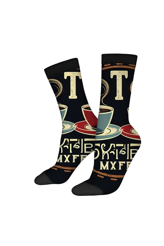 Four Seasons Universal Socks (2 Pairs) - Vintage Coffee Theme Unisex Trendy Mixed Color Socks with Coffee Cup Design Perfect for Coffee Lovers