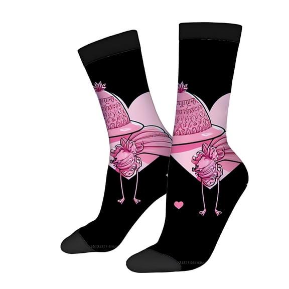 Four Seasons Universal Socks (2 Pairs) - Whimsical Black Socks with Playful Pink & Purple Hat Design Unisex Trendy Mixed Color Socks for All Seasons