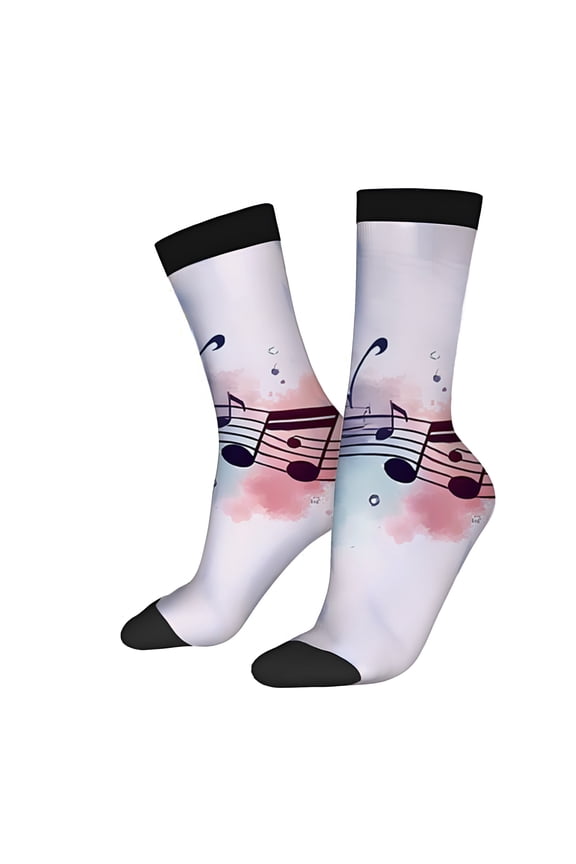 Four Seasons Universal Socks (2 Pairs) - Whimsical Musical Notes Design on Watercolor Background Unisex Trendy Mixed Color Socks