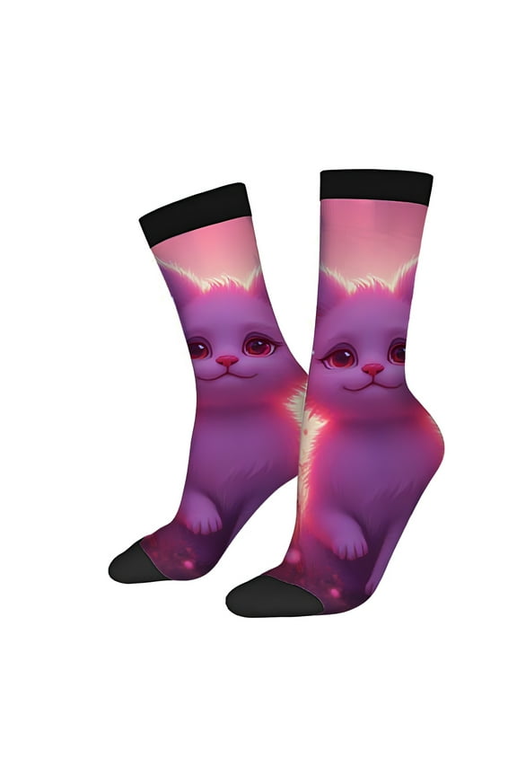 Four Seasons Universal Socks (2 Pairs) - Whimsical Pink Fox Design with Hearts Trendy Mixed Color Unisex Socks Perfect for All Seasons