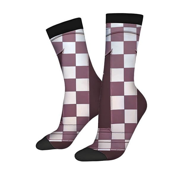 Four Seasons Universal Socks - 2 Pairs of Bold Checkered Maroon & White Unisex Trendy Socks with Black Cuff & Toe Cap