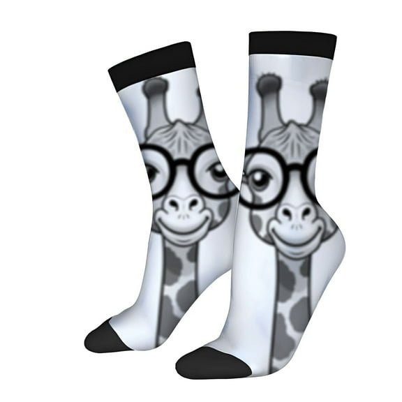 Four Seasons Universal Socks - 2 Pairs of Cheerful Giraffe Design Socks with Glasses Unisex Trendy Mixed Colors Perfect for All Seasons