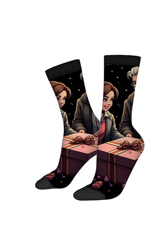 Four Seasons Universal Socks - 2 Pairs of Festive Mixed Color Socks with Cheerful Animated Characters & Gift Box Design