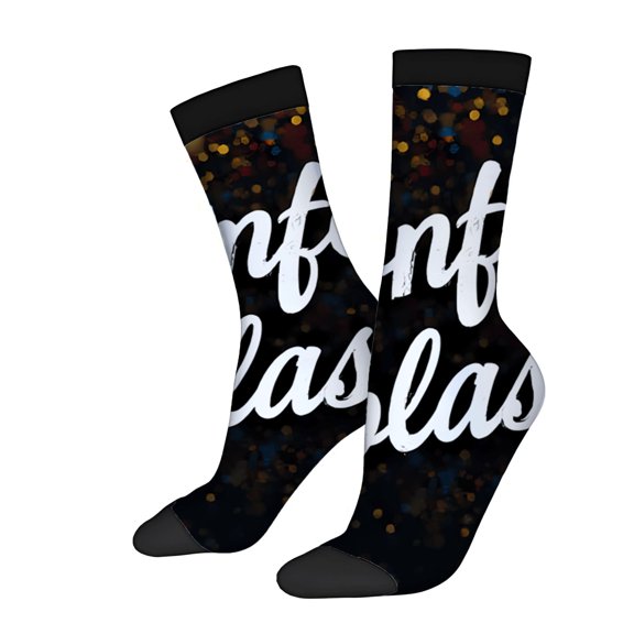 Four Seasons Universal Socks - 2 Pairs of Festive Unisex Socks with Colorful Circular Patterns & Cursive