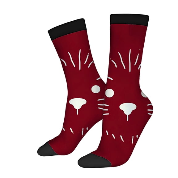 Four Seasons Universal Socks - 2 Pairs of Playful Cat Face Design Socks Red with Black Toe Caps Unisex Trendy Mixed Colors