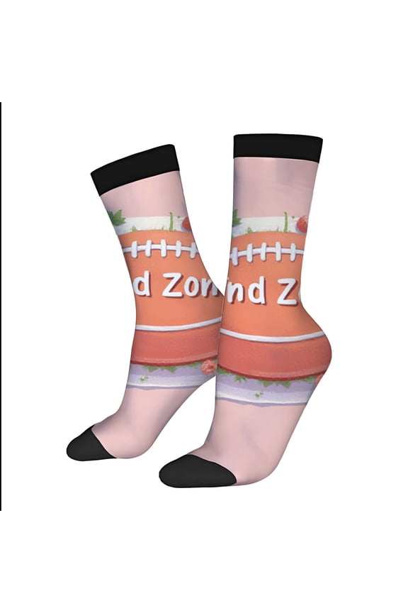 Four Seasons Universal Socks - 2 Pairs of Playful Pink Football Design with ' Red Zone ' Text & Floral Accents Unisex Trendy Style