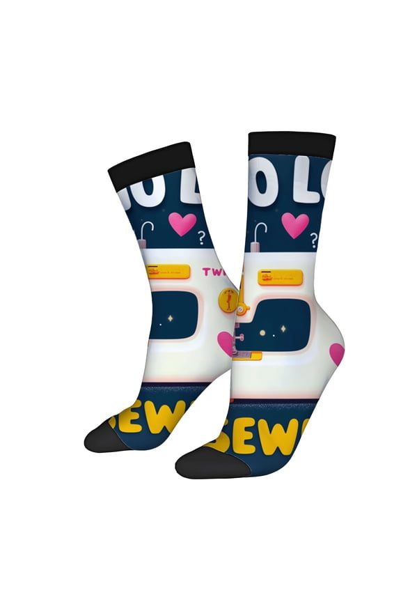 Four Seasons Universal Socks - 2 Pairs of Playful Sewing Machine & Colorful Buttons Design Unisex Trendy Socks with Bold ' NEW '