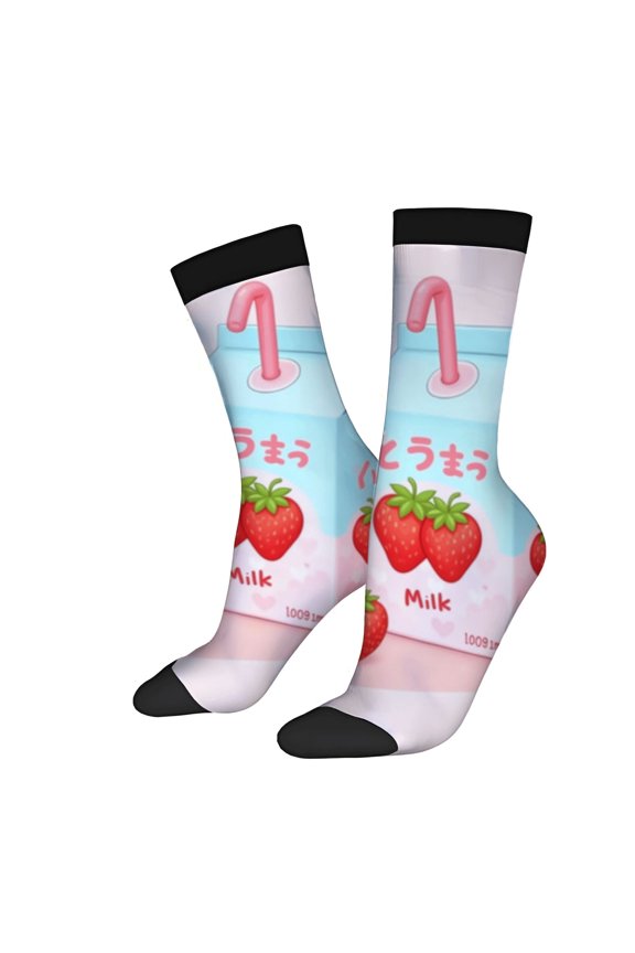 Four Seasons Universal Socks - 2 Pairs of Playful Strawberry Design Unisex Trendy Colorful Casual Socks