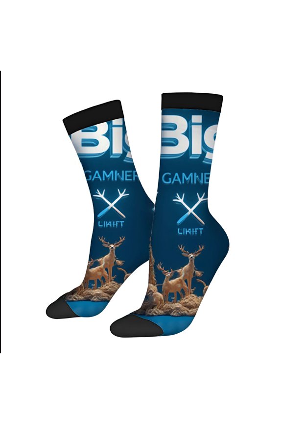 Four Seasons Universal Socks - 2 Pairs of Trendy Mixed Color Socks with Deer Design Black Toe Caps Unisex Style