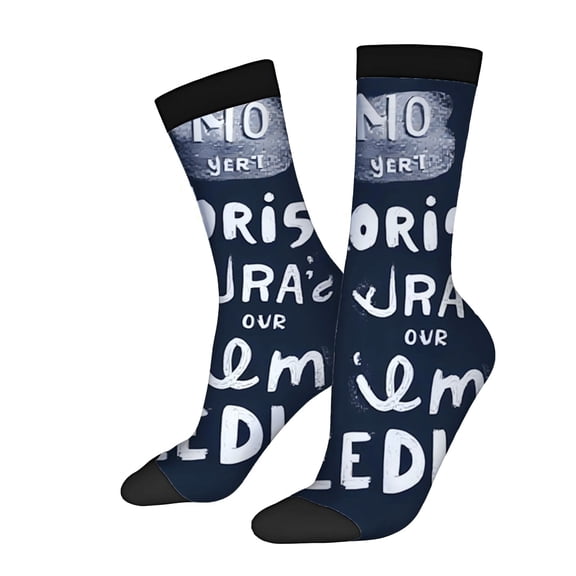 Four Seasons Universal Socks - 2 Pairs of Trendy Mixed Color Socks with Unique Text Patterns Unisex Design Perfect for Any Occasion