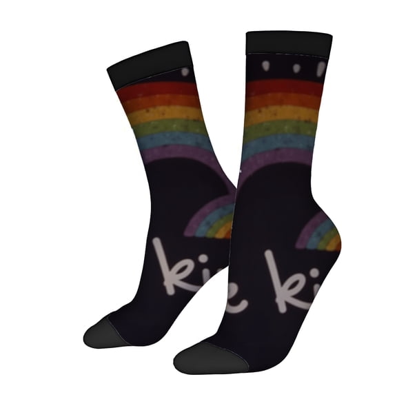 Four Seasons Universal Socks - 2 Pairs of Trendy Unisex Ankle Socks with Colorful Rainbow Gradient Design and ' Kiki ' Print