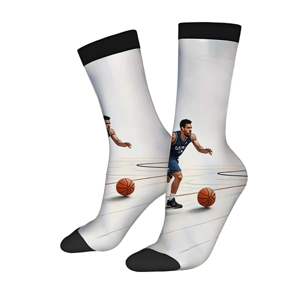 Four Seasons Universal Socks - 2 Pairs of Trendy Unisex Socks with Basketball Court Design & Player in Motion Mixed Colors