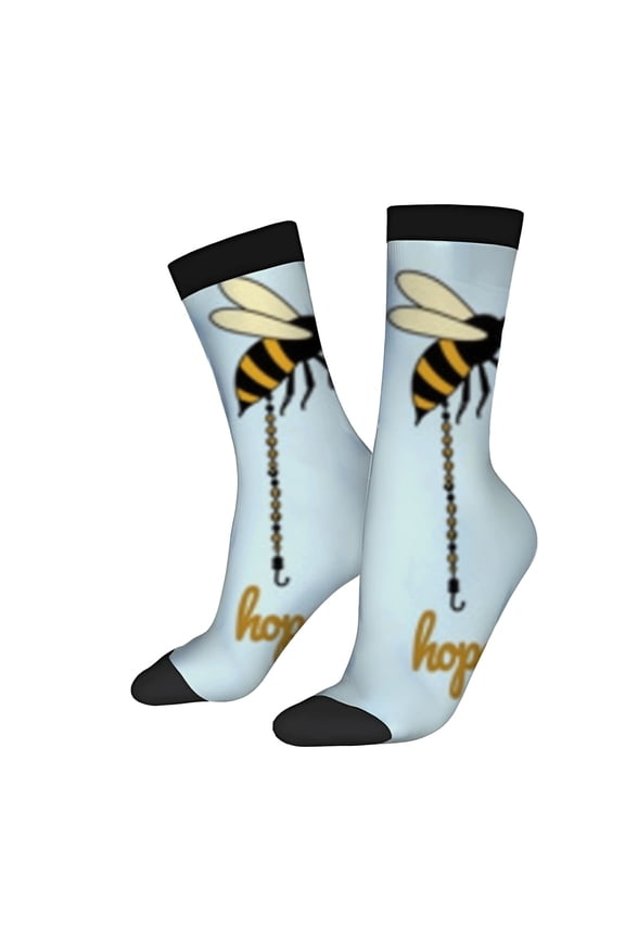 Four Seasons Universal Socks - 2 Pairs of Trendy Unisex Socks with Bee Design Bead ' hope ' Text on Light Blue Background