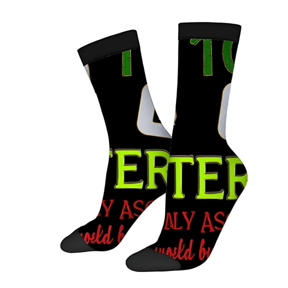 Four Seasons Universal Socks - 2 Pairs of Trendy Unisex Socks with Bold Green ' TER ' Design and Red Text on Black Background